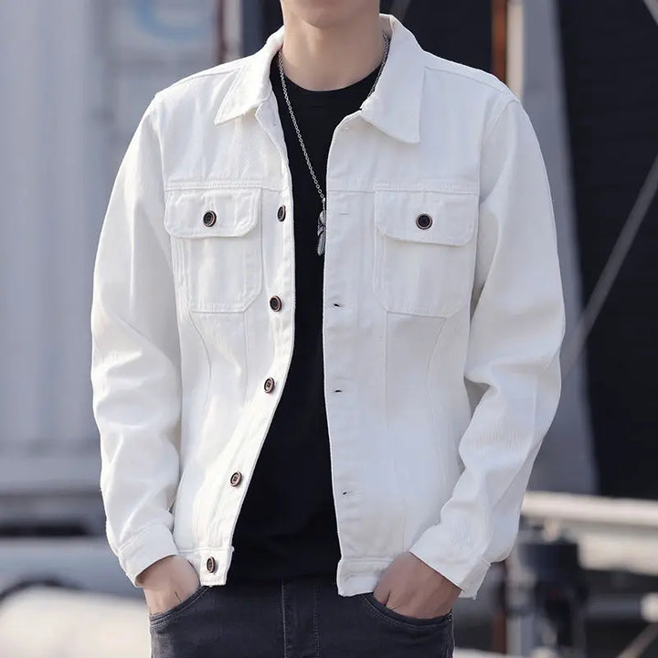 White Male Jean Coats on Board Joker Elatic of Fabric Branded New in Rock Trendy Original Loose Worn Slim Fit Men's Denim Jacket