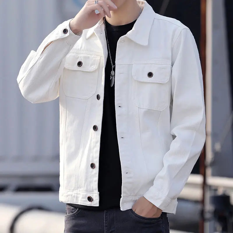 White Male Jean Coats on Board Joker Elatic of Fabric Branded New in Rock Trendy Original Loose Worn Slim Fit Men's Denim Jacket