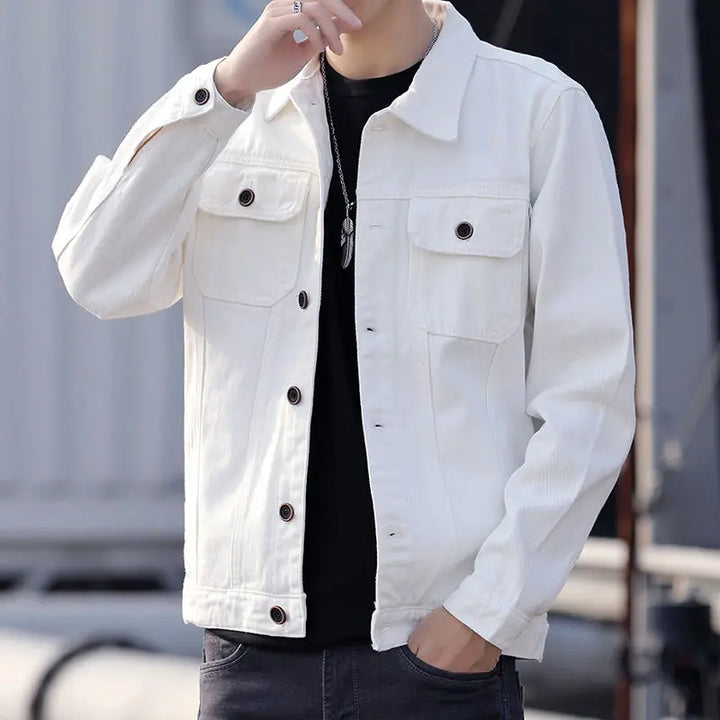 White Male Jean Coats on Board Joker Elatic of Fabric Branded New in Rock Trendy Original Loose Worn Slim Fit Men's Denim Jacket
