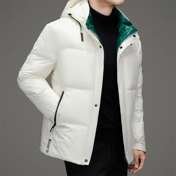 Heren donsjack herfst winter nieuwe effen kleur verdikte warme outdoor reizen kapmantel heren witte eendendons gewatteerde kleding