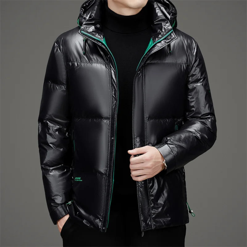 Heren donsjack herfst winter nieuwe effen kleur verdikte warme outdoor reizen kapmantel heren witte eendendons gewatteerde kleding