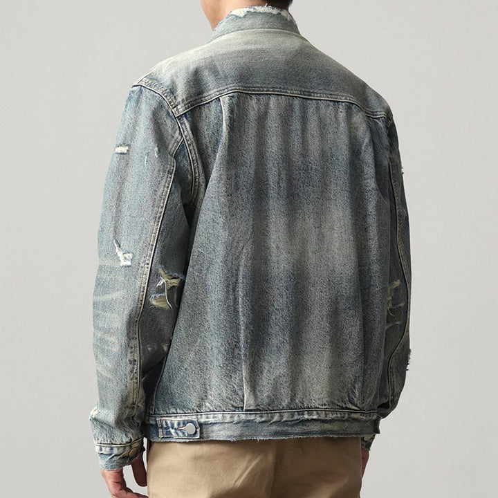 Autumn New American Retro Heavyweight Hole Denim Cargo Jacket Men's Fashion 96% Cotton Washed Old Multi-pocket Leisure Outerwear