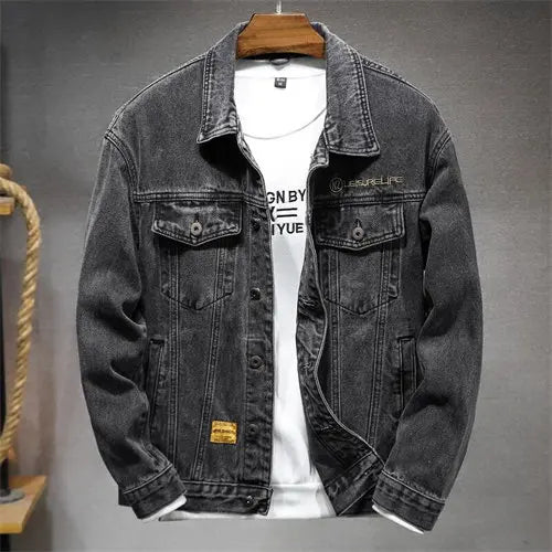 Blauwe Spijkerjas Heren Enkelvoudige Rij Revers Denim Jassen Zwart Grijs Mode Casual Jas Lente En Herfst Heren Katoen Overcoa