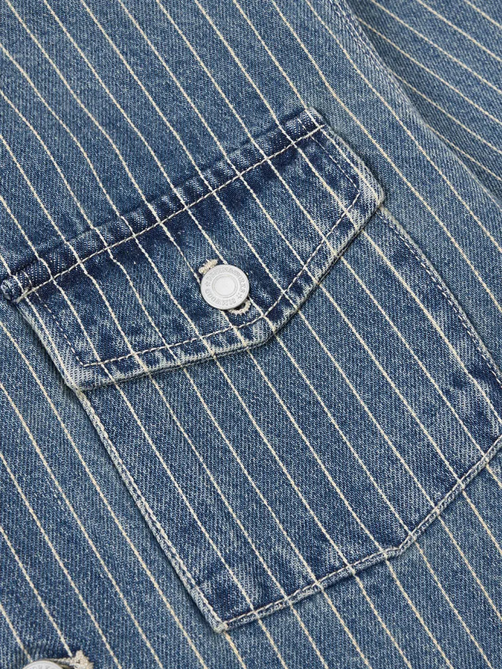 SIMWOOD High Strandard Series  2025 Autumn New Oversize 12.5 OZ Fabric Vertical Striped Denim Jackets