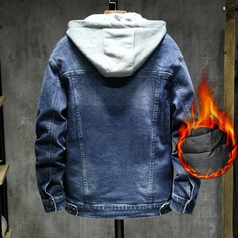 Winter Heren Dik Denim Jack Mode Capuchon Katoenen Parka 'S Slanke Casual Warm Mannelijk Merk Kleding Jean Jacks