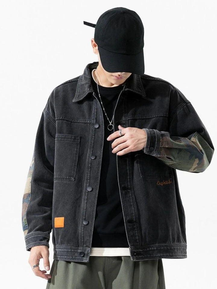 Plus Size Cowboy Coat for Men of Fabric Elatic Japanese Retro Clothing Menswear Y2k Original Casual L S Button Denim Jackets Man