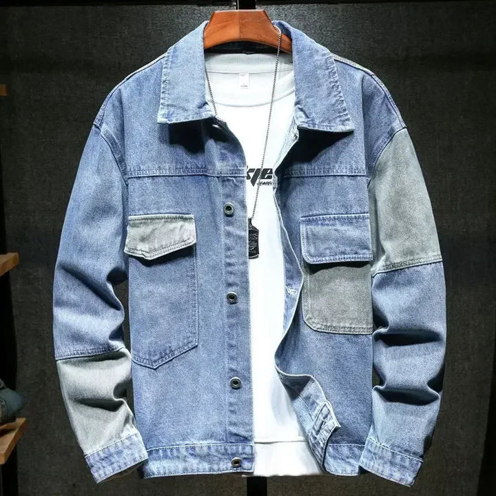 Men's Denim Jacket Japanese Spliced Button Male Jean Coats Autumn Aesthetic Fashion Winter Oversize Worn 2024 Big Size of Fabric