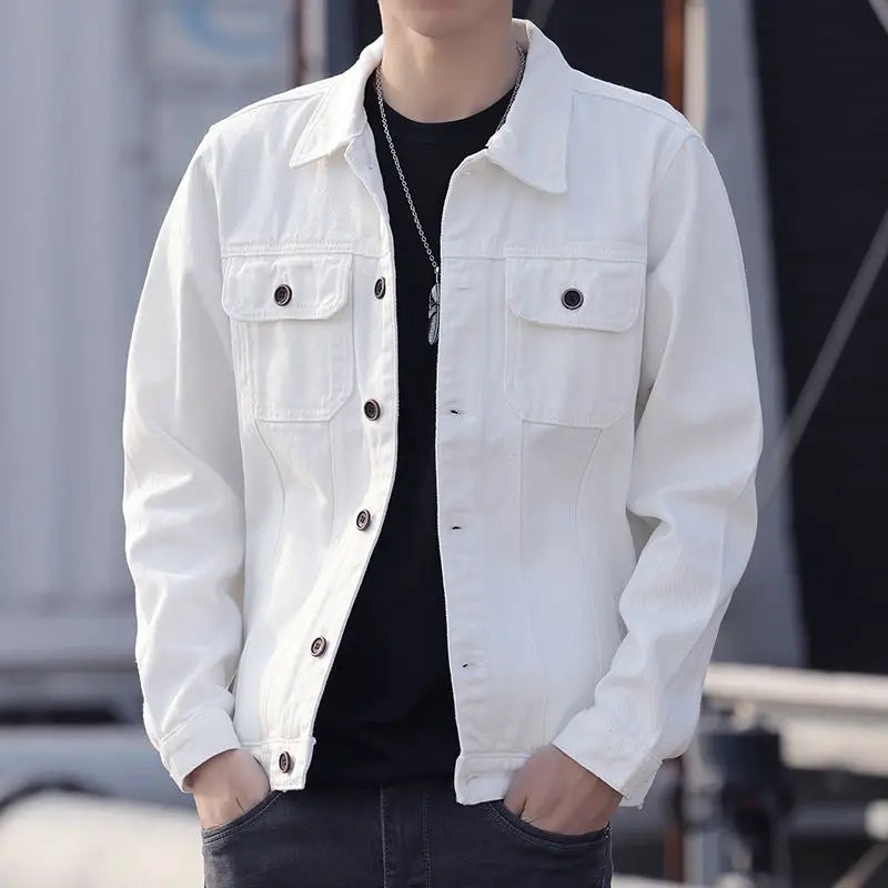 White Male Jean Coats on Board Joker Elatic of Fabric Branded New in Rock Trendy Original Loose Worn Slim Fit Men's Denim Jacket