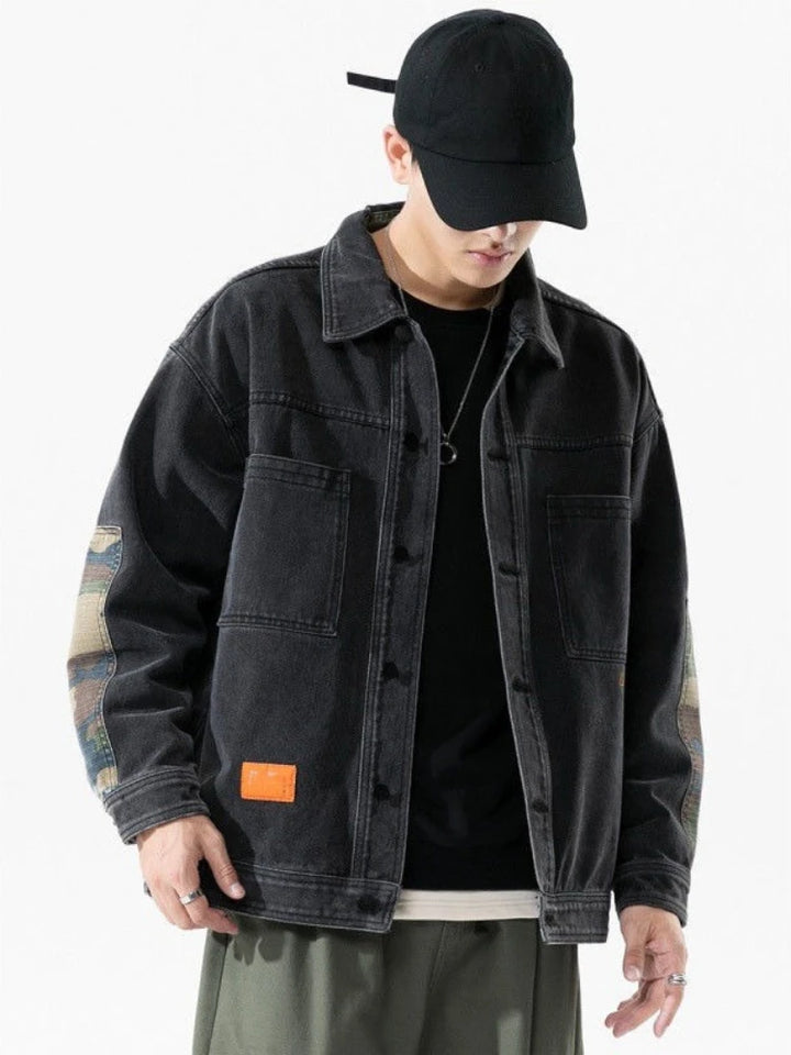 Plus Size Cowboy Coat for Men of Fabric Elatic Japanese Retro Clothing Menswear Y2k Original Casual L S Button Denim Jackets Man