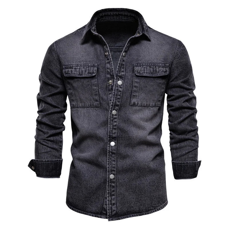 #4403 Spring Autumn Denim Jacek Mens 100% Cotton Black Blue Jeans Jacket Homme Long Sleeve Slim Outerwear High Quality Fashion