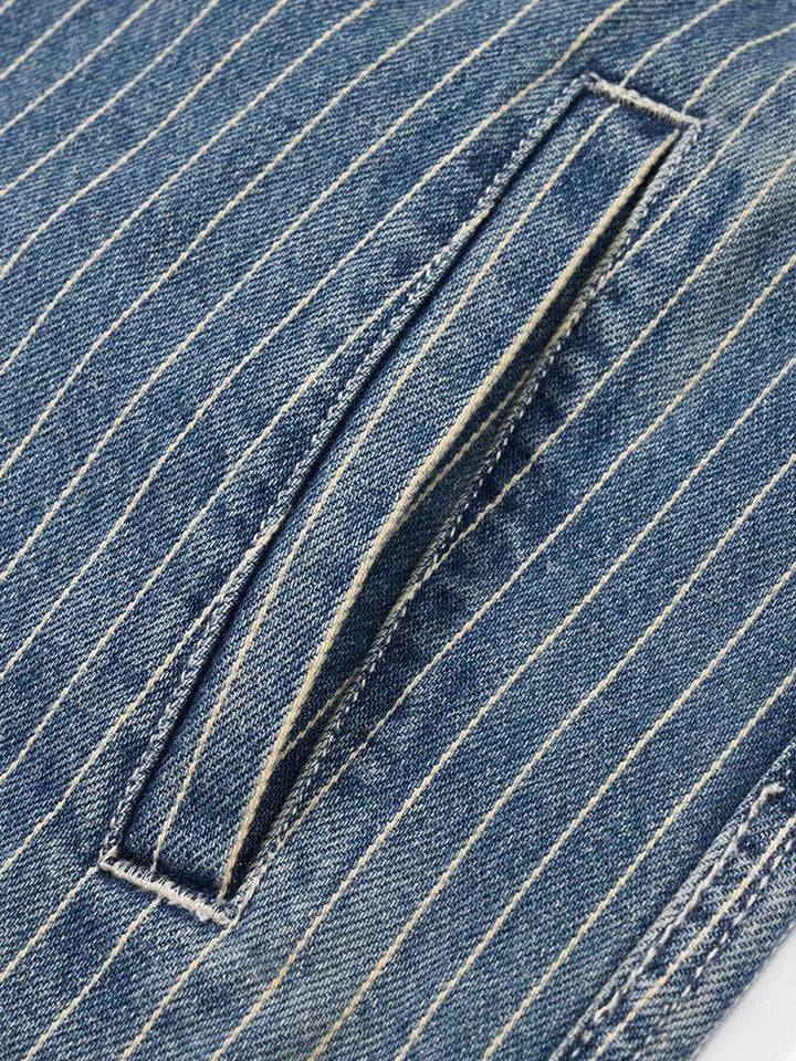 SIMWOOD High Strandard Series  2025 Autumn New Oversize 12.5 OZ Fabric Vertical Striped Denim Jackets