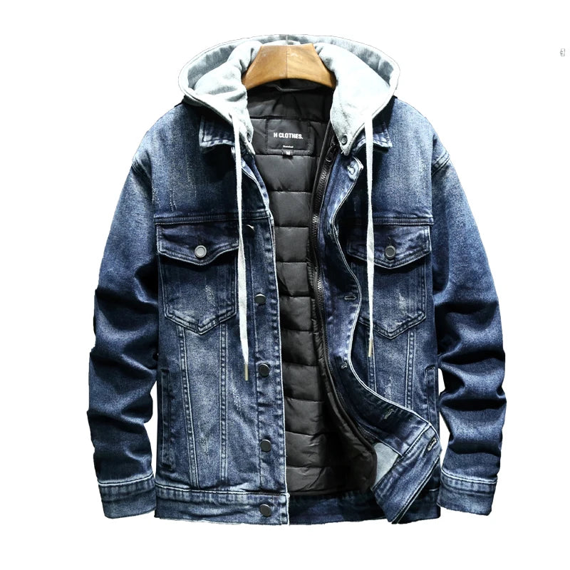 Winter Heren Dik Denim Jack Mode Capuchon Katoenen Parka 'S Slanke Casual Warm Mannelijk Merk Kleding Jean Jacks