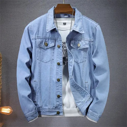 Blauwe Spijkerjas Heren Enkelvoudige Rij Revers Denim Jassen Zwart Grijs Mode Casual Jas Lente En Herfst Heren Katoen Overcoa