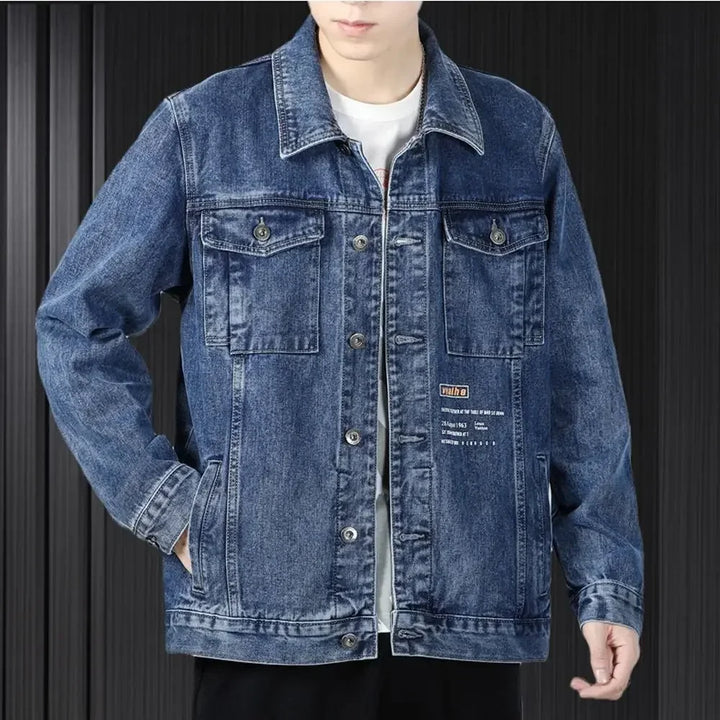 Gray Autumn Men's Denim Jacket Button Blue Cargo Male Jean Coats Vintage Winter Oversize Loose One Piece Rock of Fabric Japanese