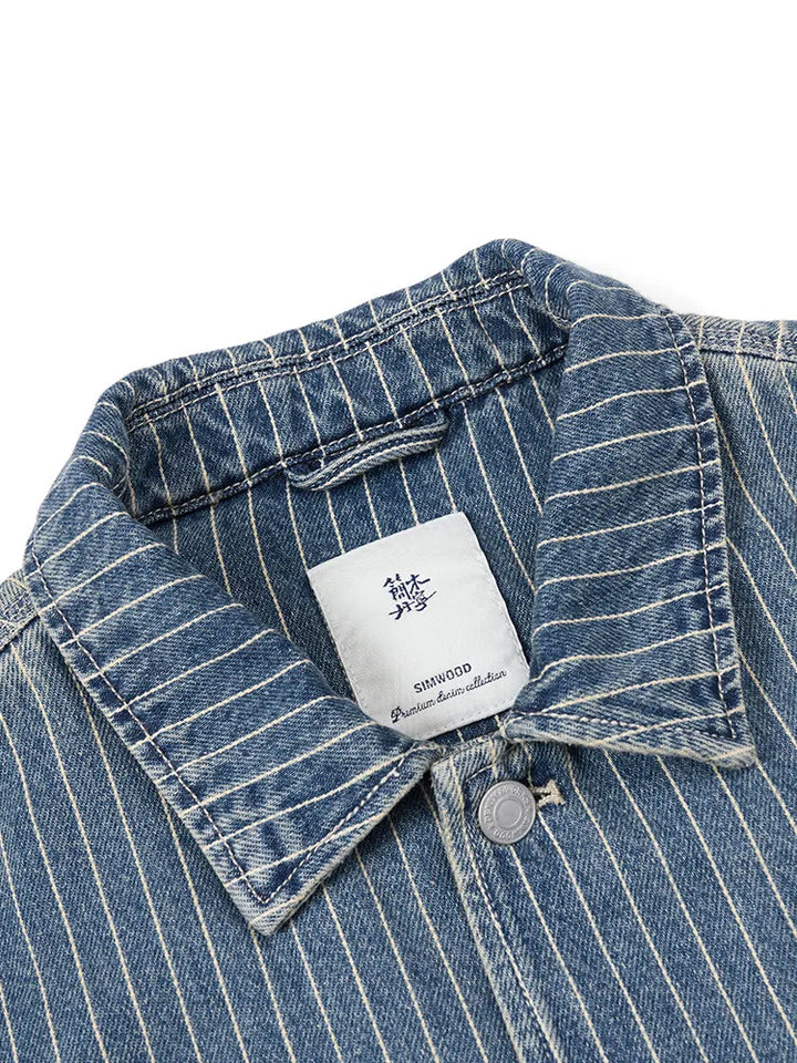SIMWOOD High Strandard Series  2025 Autumn New Oversize 12.5 OZ Fabric Vertical Striped Denim Jackets