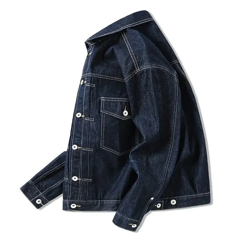 Gray Autumn Men's Denim Jacket Button Blue Cargo Male Jean Coats Vintage Winter Oversize Loose One Piece Rock of Fabric Japanese