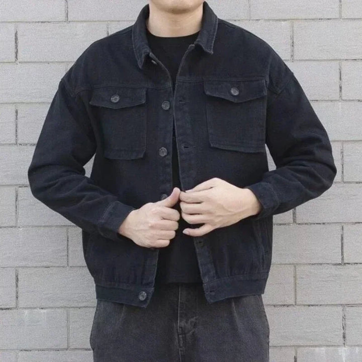 Gray Autumn Men's Denim Jacket Button Blue Cargo Male Jean Coats Vintage Winter Oversize Loose One Piece Rock of Fabric Japanese