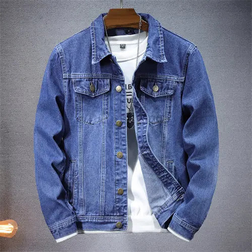 Blauwe Spijkerjas Heren Enkelvoudige Rij Revers Denim Jassen Zwart Grijs Mode Casual Jas Lente En Herfst Heren Katoen Overcoa