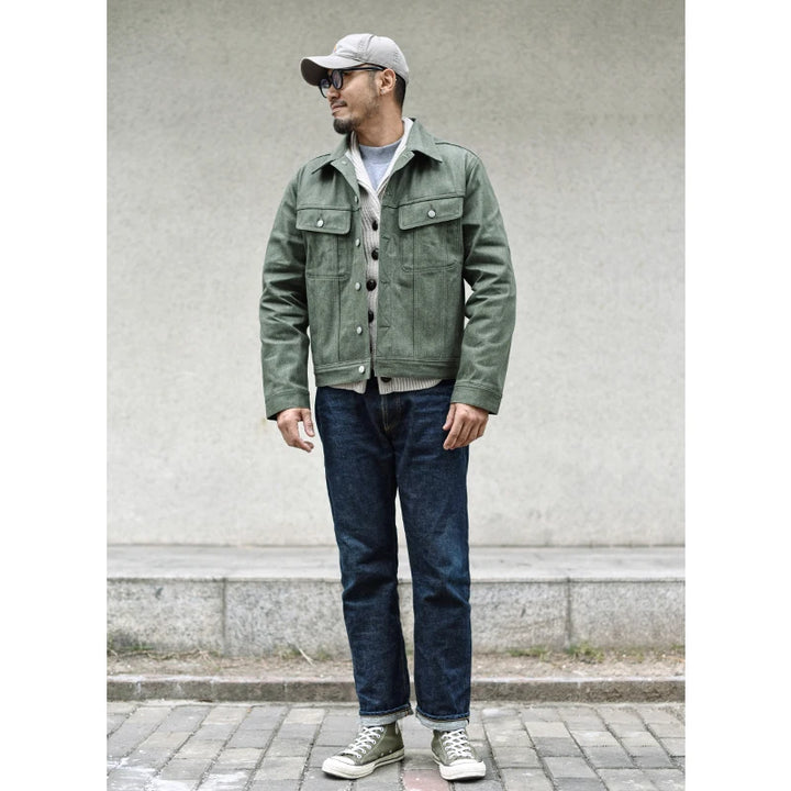 Sauce Zhan 540XX Mens Cusual Jacket Vulcanized green Selvedge Sanforized  Denim Jacket 14 Oz Loose Fit