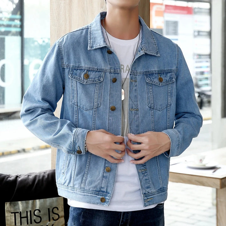 Blauwe Spijkerjas Heren Enkelvoudige Rij Revers Denim Jassen Zwart Grijs Mode Casual Jas Lente En Herfst Heren Katoen Overcoa