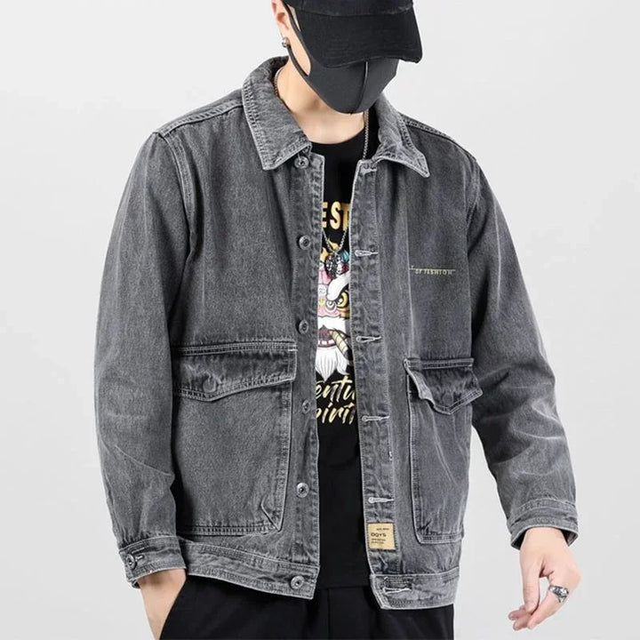 Men's Denim Jacket Japanese Spliced Button Male Jean Coats Autumn Aesthetic Fashion Winter Oversize Worn 2024 Big Size of Fabric