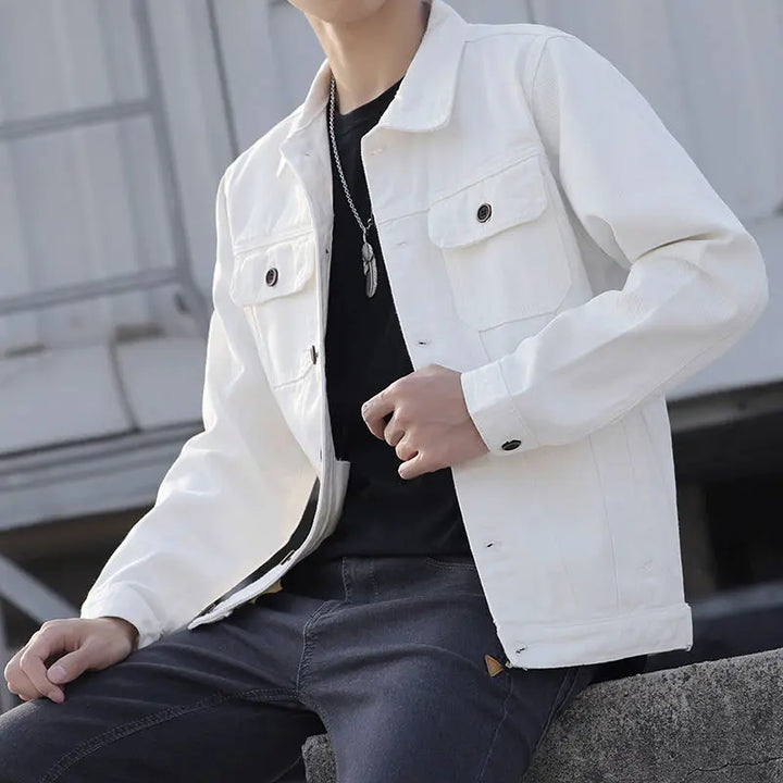 White Male Jean Coats on Board Joker Elatic of Fabric Branded New in Rock Trendy Original Loose Worn Slim Fit Men's Denim Jacket