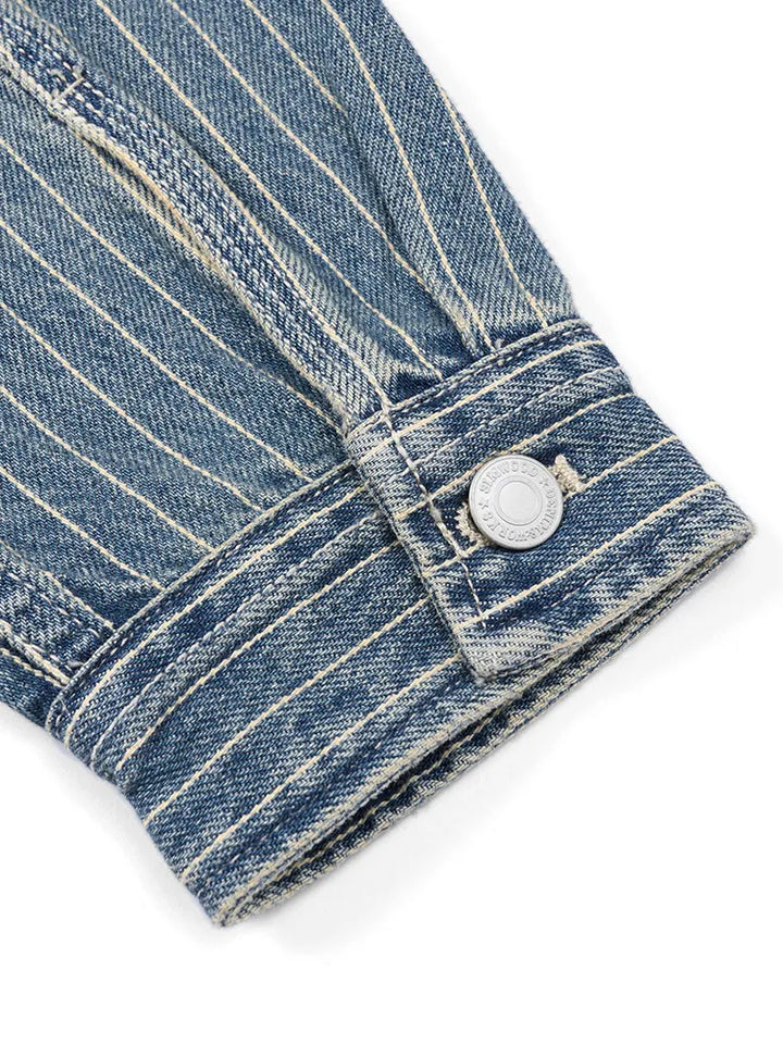 SIMWOOD High Strandard Series  2025 Autumn New Oversize 12.5 OZ Fabric Vertical Striped Denim Jackets