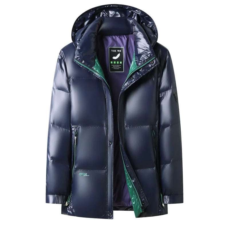 Heren donsjack herfst winter nieuwe effen kleur verdikte warme outdoor reizen kapmantel heren witte eendendons gewatteerde kleding