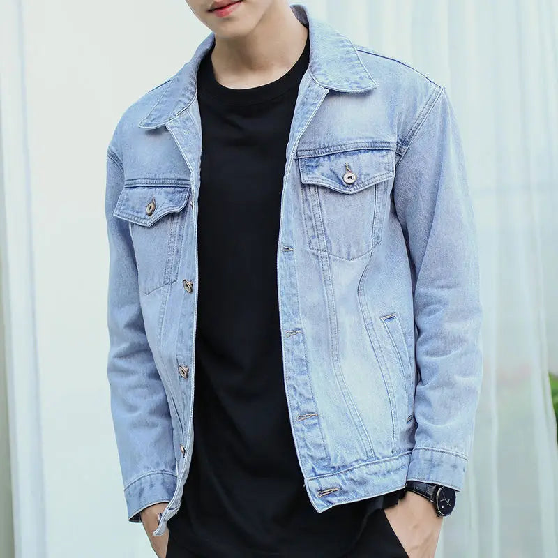 White Male Jean Coats on Board Joker Elatic of Fabric Branded New in Rock Trendy Original Loose Worn Slim Fit Men's Denim Jacket