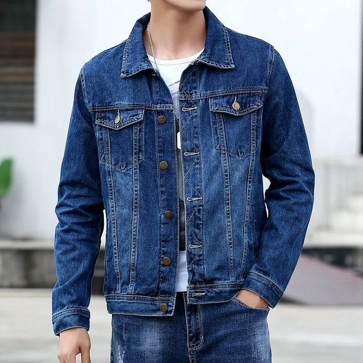 Blauwe Spijkerjas Heren Enkelvoudige Rij Revers Denim Jassen Zwart Grijs Mode Casual Jas Lente En Herfst Heren Katoen Overcoa