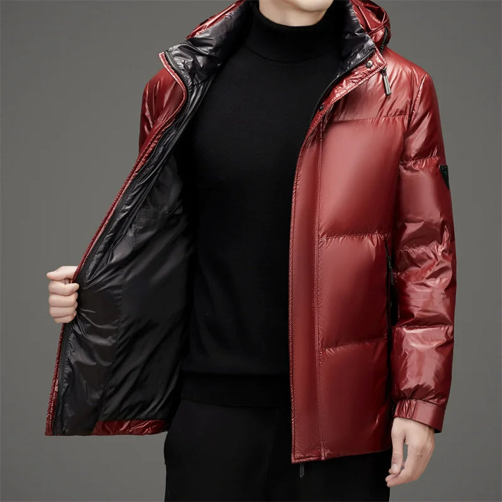 Heren donsjack herfst winter nieuwe effen kleur verdikte warme outdoor reizen kapmantel heren witte eendendons gewatteerde kleding