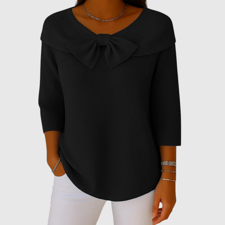 Серенна – Дамски пуловер с панделка и кръгло деколте